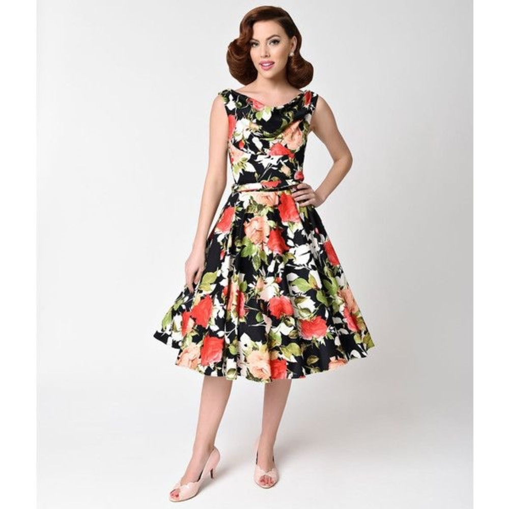 NWOT Unique vintage 1950 belted swing dress